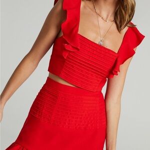 Showpo. Red Ruffled Skirt set